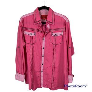 Patroncito Pink Gingham black stitch Mens Button shirt Large
